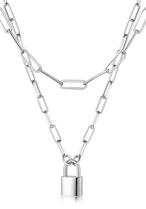 Chunky Layered Double Paper Clip Chain Necklace Stacks