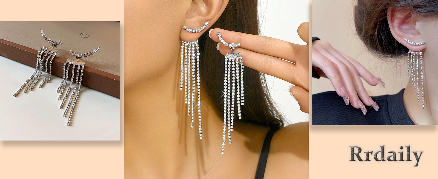 Shining Rhinestone Long Dangle Earrings