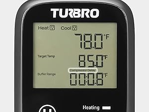 Front view of controller screen showing compressor delay function that protects the compressor