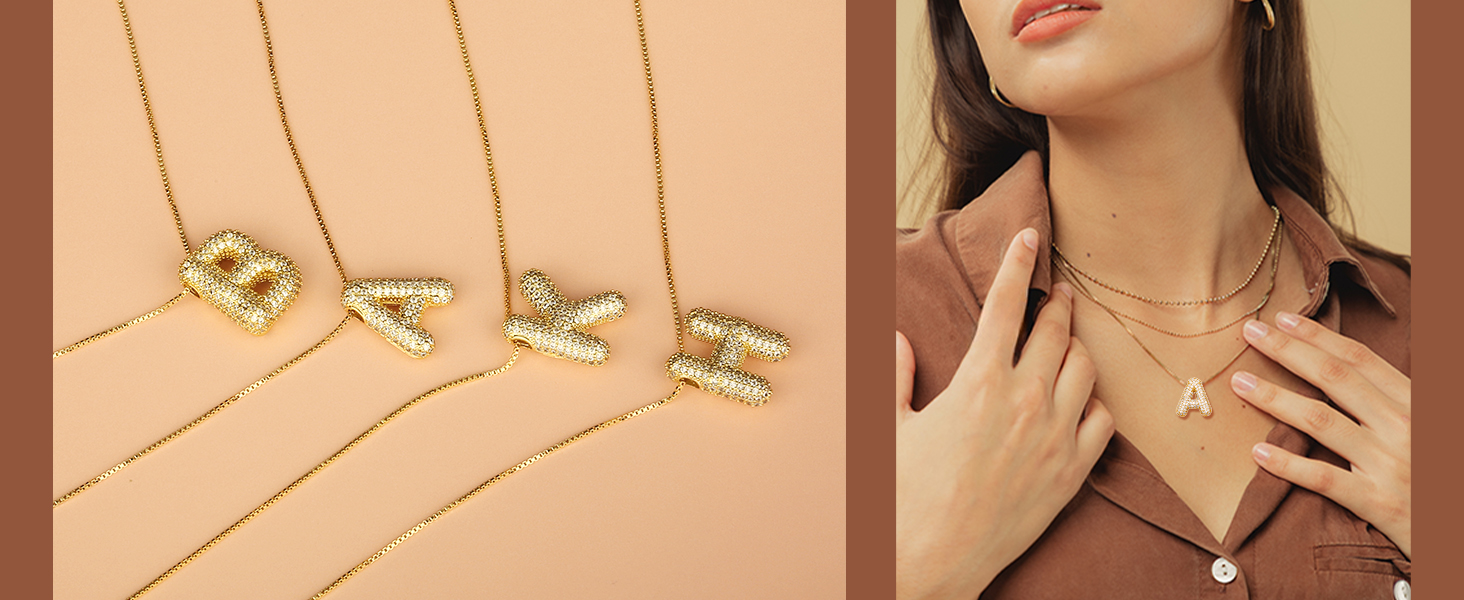Bubble Letter Necklace Gold