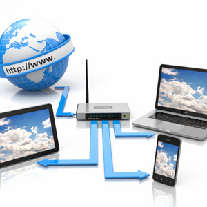 Basic network diagram with Internet, router, laptop, tablet, and phone