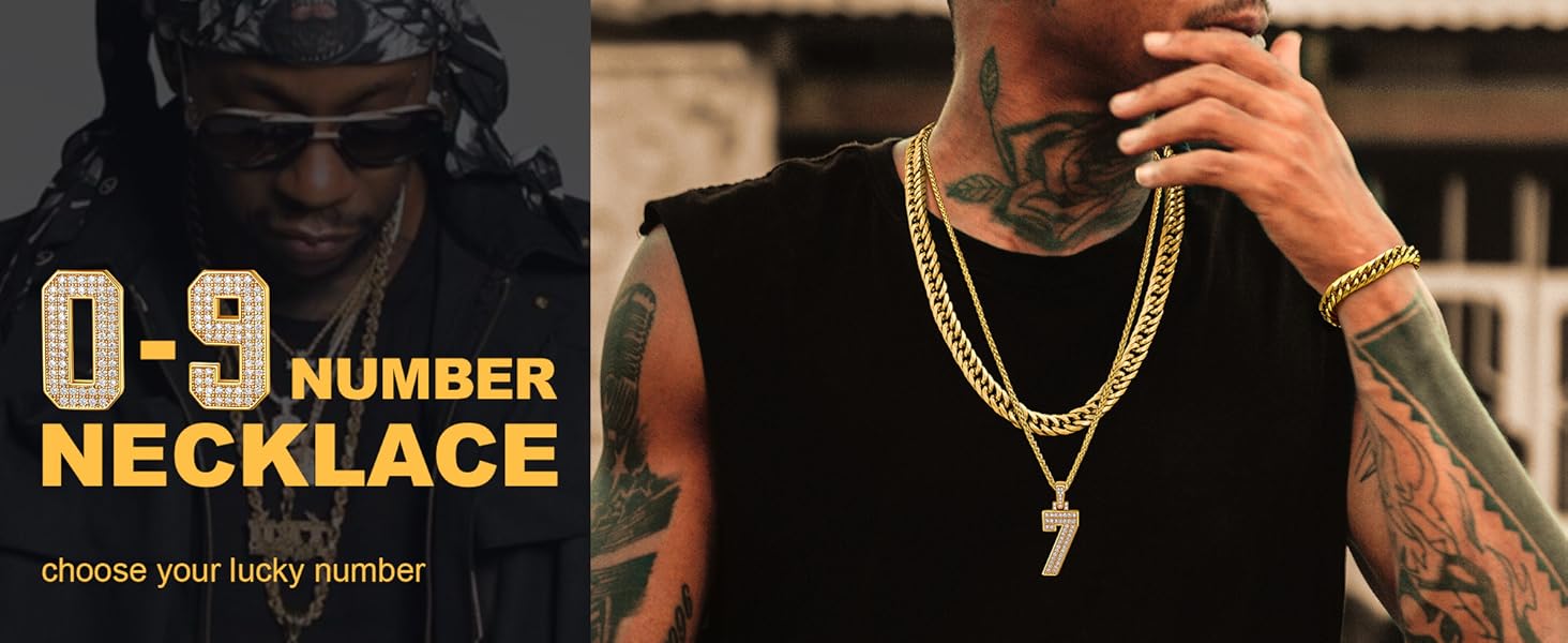 U7 Number Necklace for Men 18K Gold Plated  