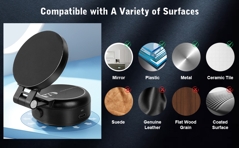Vacuum Magnetic Phone Hholder is Compatible with Various Smooth Surfaces