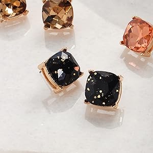 A fashion jewelry must, these simulated gemstone statement earrings feature big faux birthstones.