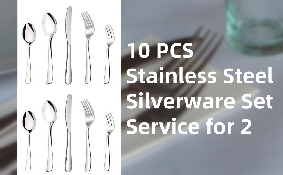 10 pcs stainless steel silverware set service for 2