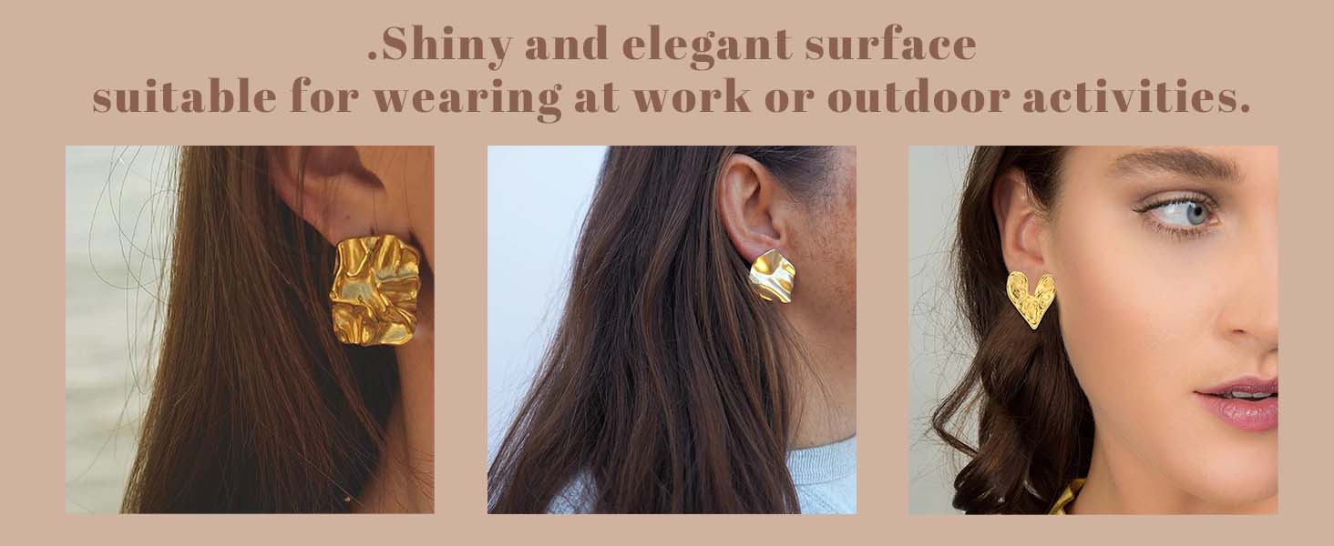 Geometric Rectangle Gold Stud Earrings