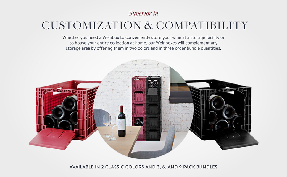 Weinboxes come in 2 colors - black and burgundy - and 3, 6, and 9 pack bundles