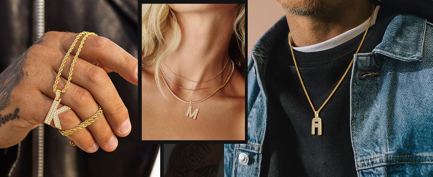 Initial Necklace Gold Name Letter Necklace for Men Women