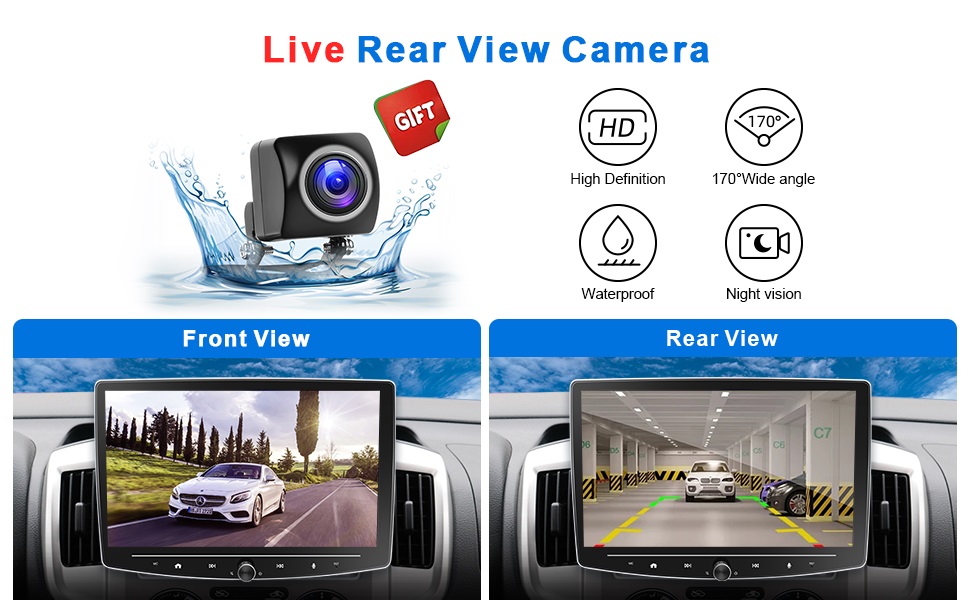 Double din car stereo with backup camera