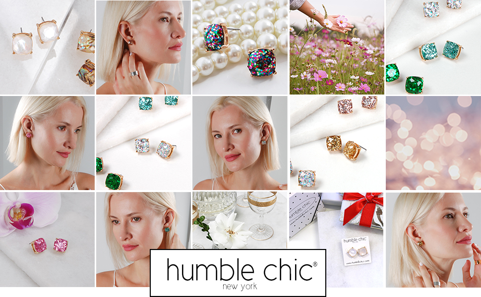 These sparkly, bold, simulated crystal square stud earrings are trendy yet minimalist and simple.