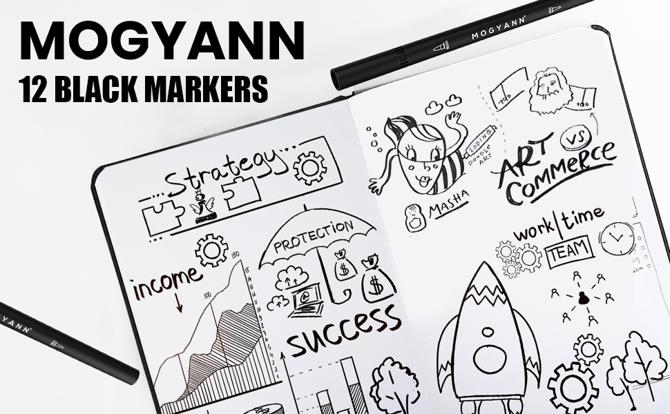 12 black markers