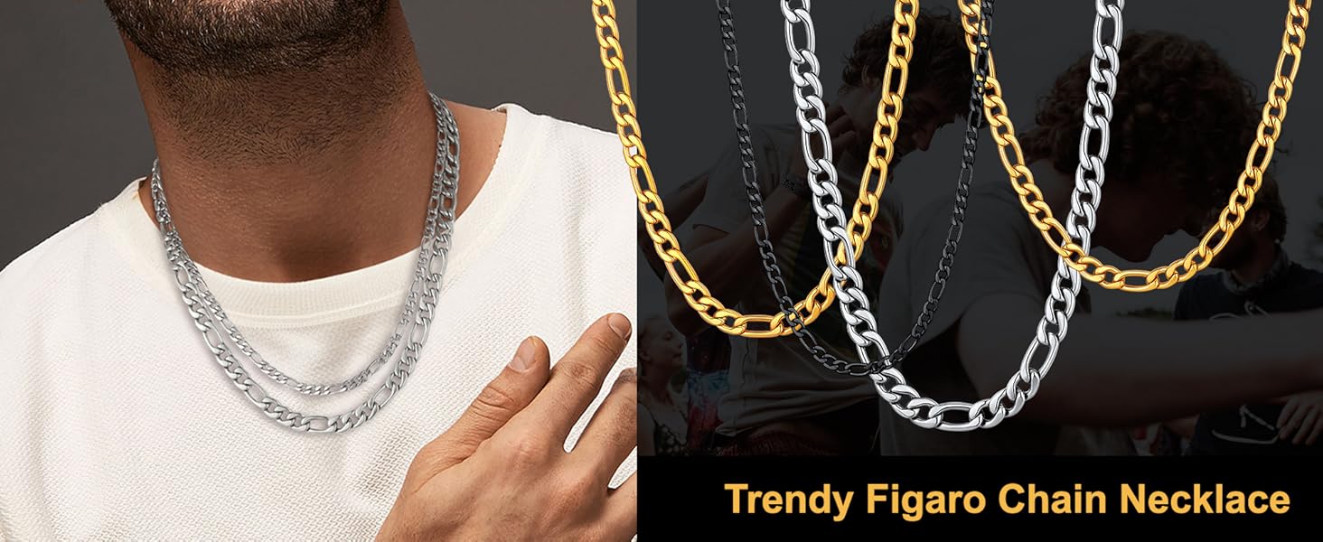Wide Figaro Chain Necklace