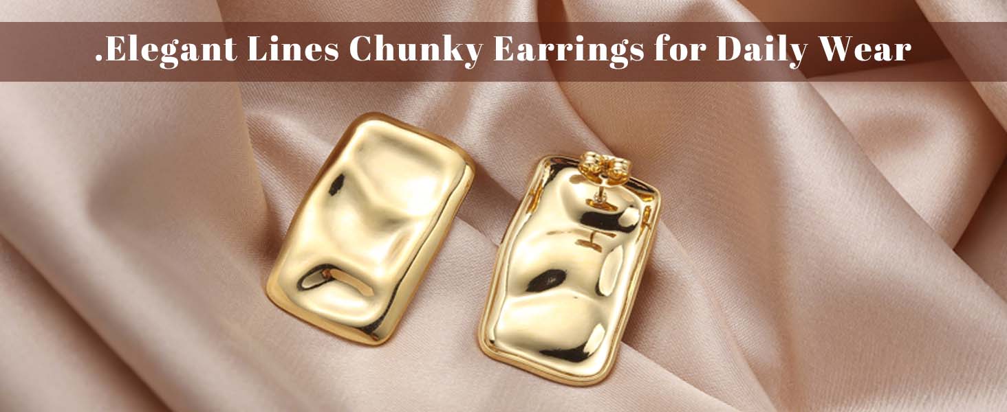 Geometric Rectangle Gold Stud Earrings