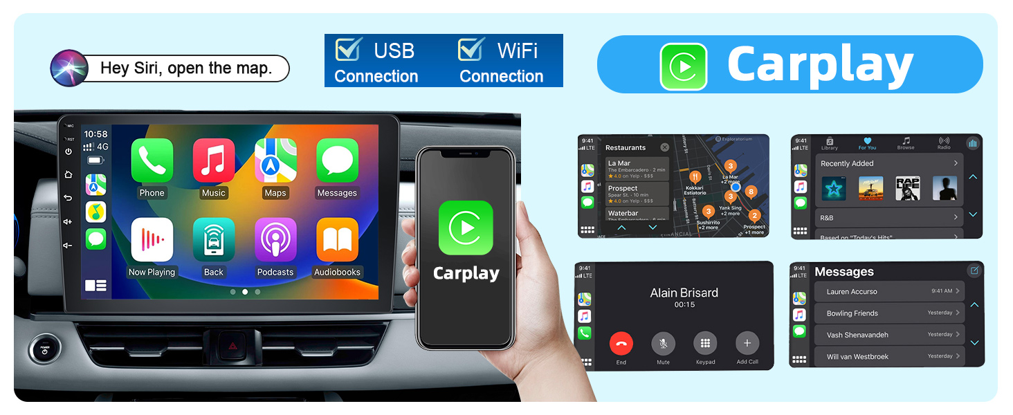 double car stereo with wireless apple carplay